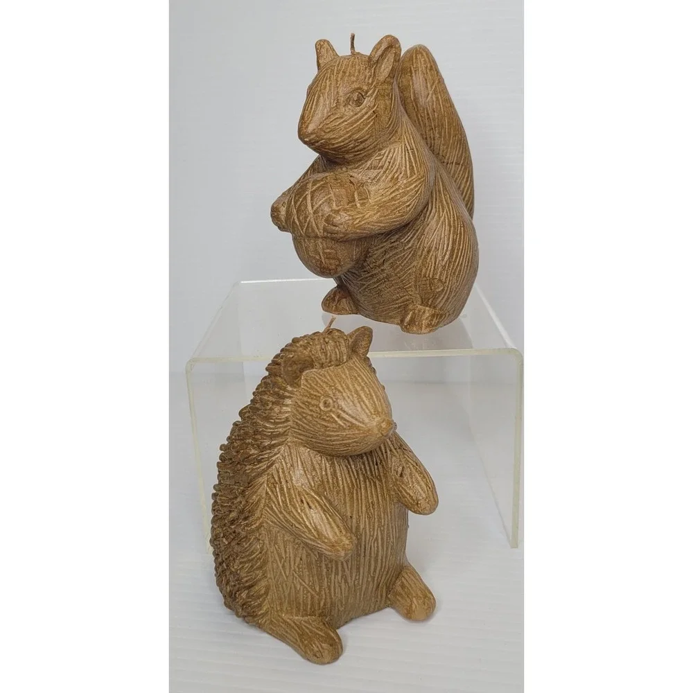 2 Pottery Barn Accents Harvest Animal Candles RARE Squirrel &‎ Hedgehog NEW